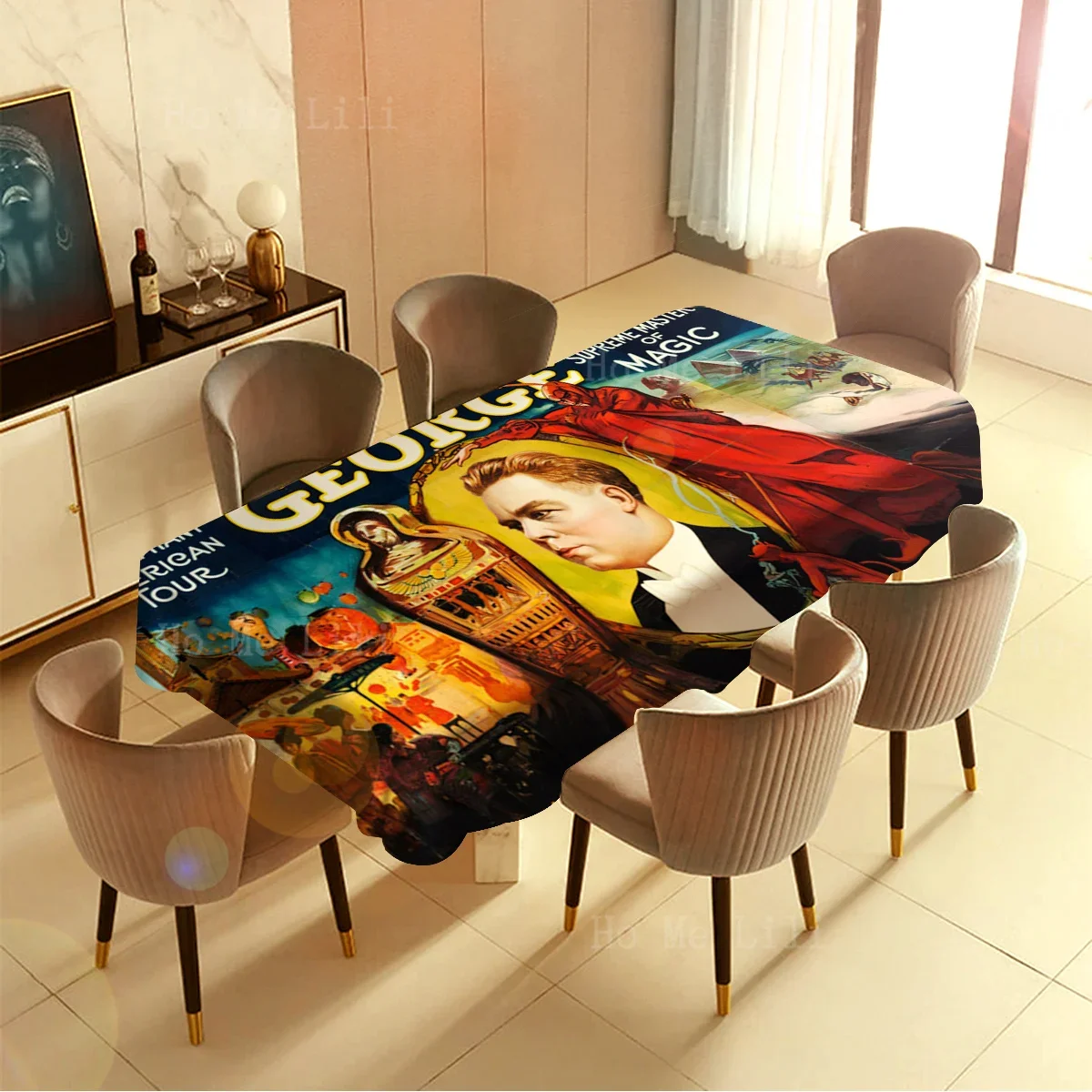 Фото Винтажный постер, прямоугольные скатерти, Джордж Суре, мастер волшебства, американский тур, рекламный щит, ретро-дизайн, узор №2