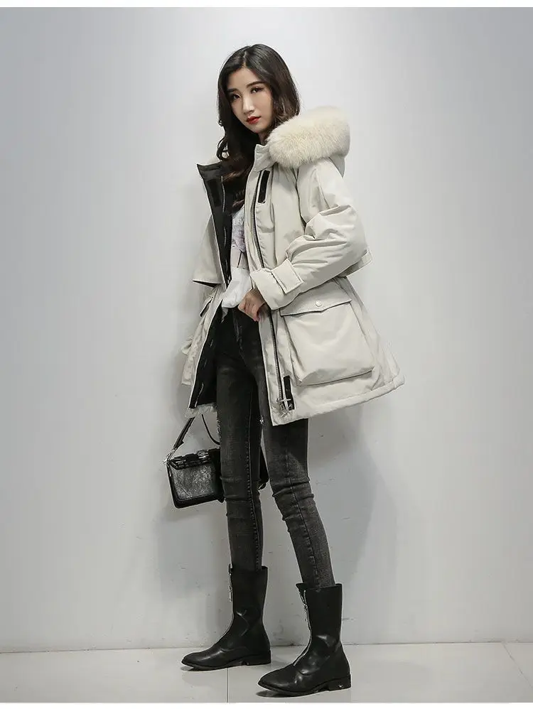 Down Jacket Female Winter 2022 Thick Parka Long Coat Wool Liner Hooded Parkas Slim With Fur Collar Warm Wear Padded Clothes