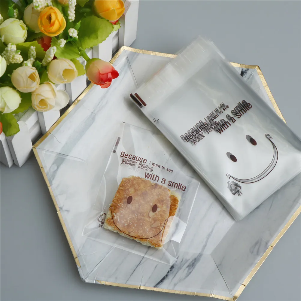 

Sweet Cookies Biscuits Candy Party Gift Bag Lovely Smile Face Packing Bag Self Seal Adhesive Cellophane 100 Pcs/Pack