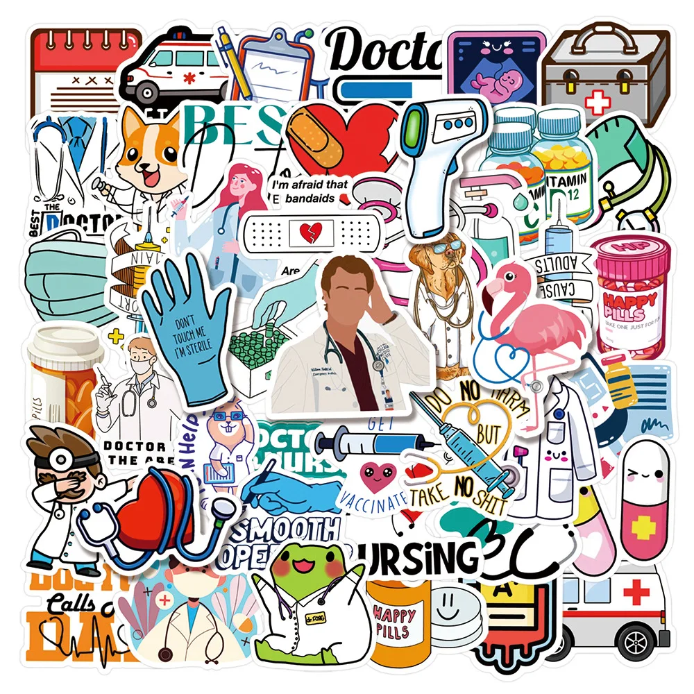 

10/30/50Pcs Anime Doctor Nurse Stickers Medical Supplies Decal Sticker For Laptop Hydro Fask Luggage Car Fridge Graffiti Sticker