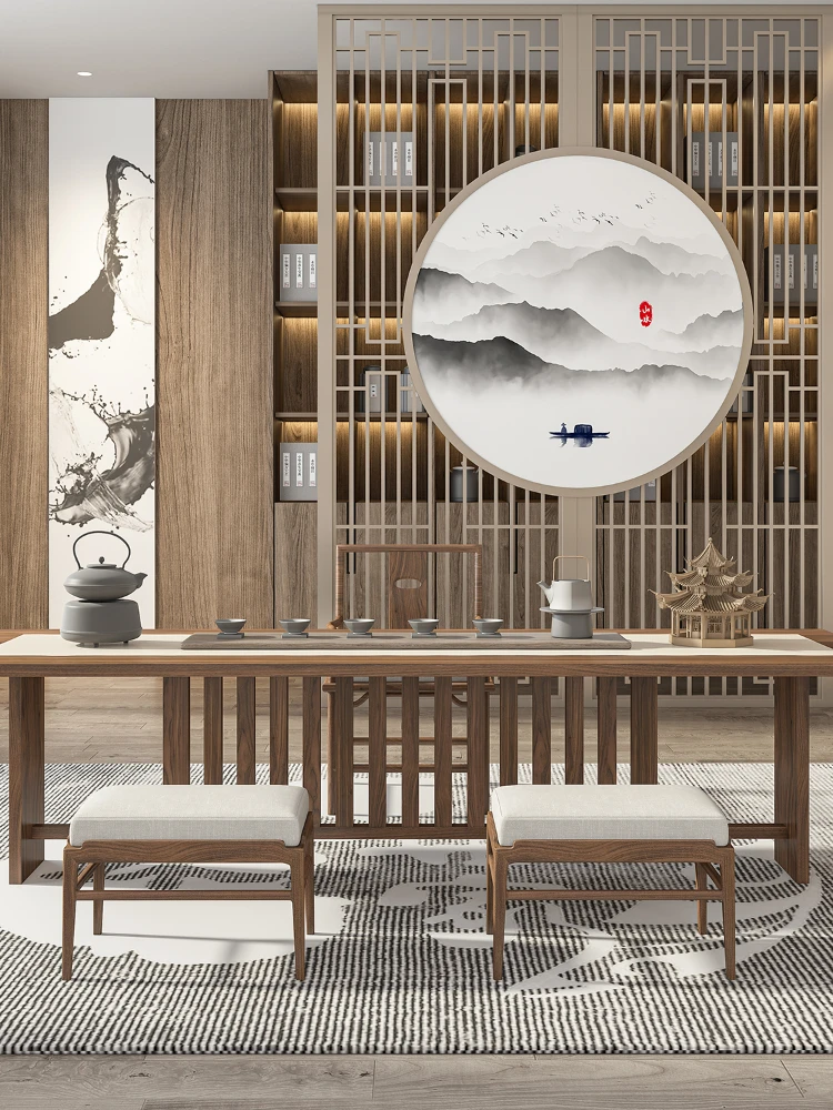 

New Chinese Zen All Solid Wood Table-Chair Set Chinese Style Tea Room Simple Tea Table Tea Table Coffee Table