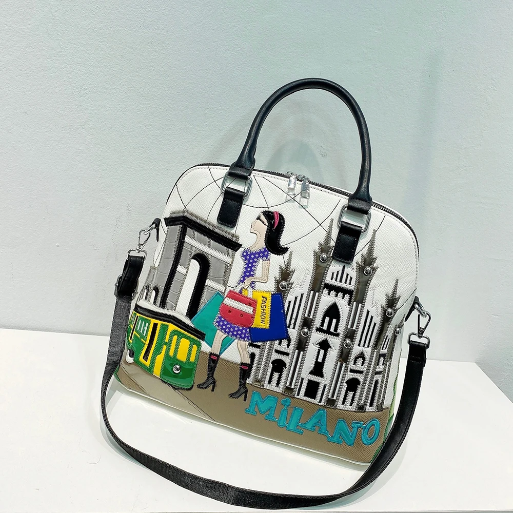 Women's Bag Summer 2022 Fashion Leather Patchwork Embroidery Shoulder Bag Messenger Bag Multifunction Backpack Handbag Shell Bag