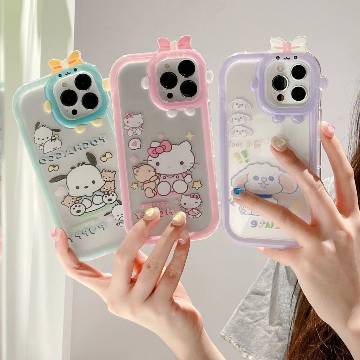 

Cartoon Hello Kitty Pochacco little monster lens Phone Case For Iphone 11 12 13 14 Pro Max X Xs Xr Plus All-Inclusive Soft Shell