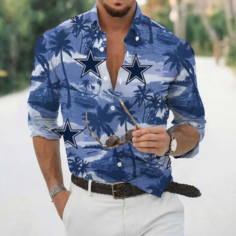 Hot Selling European and American Men's Shirts Casual Long-sleeved Hawaiian 3D Printed Shirts Street Style Men's Clothing