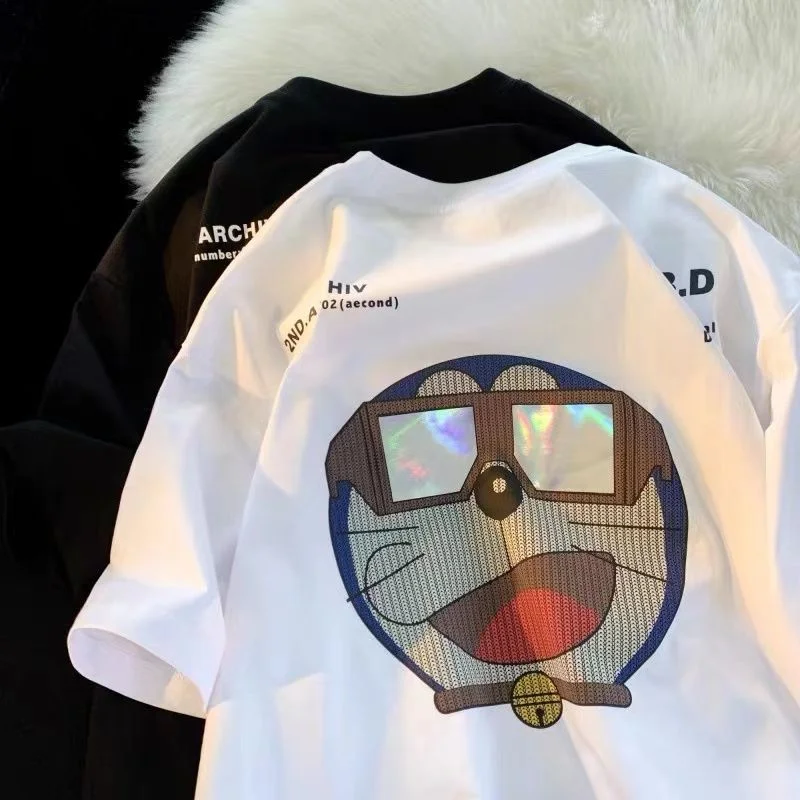 

Футболка Doraemon, летняя свободная Мужская одежда с коротким рукавом в стиле INS, модные топы Y2k Kawaii, аниме, новые графические футболки, одежда Yk2