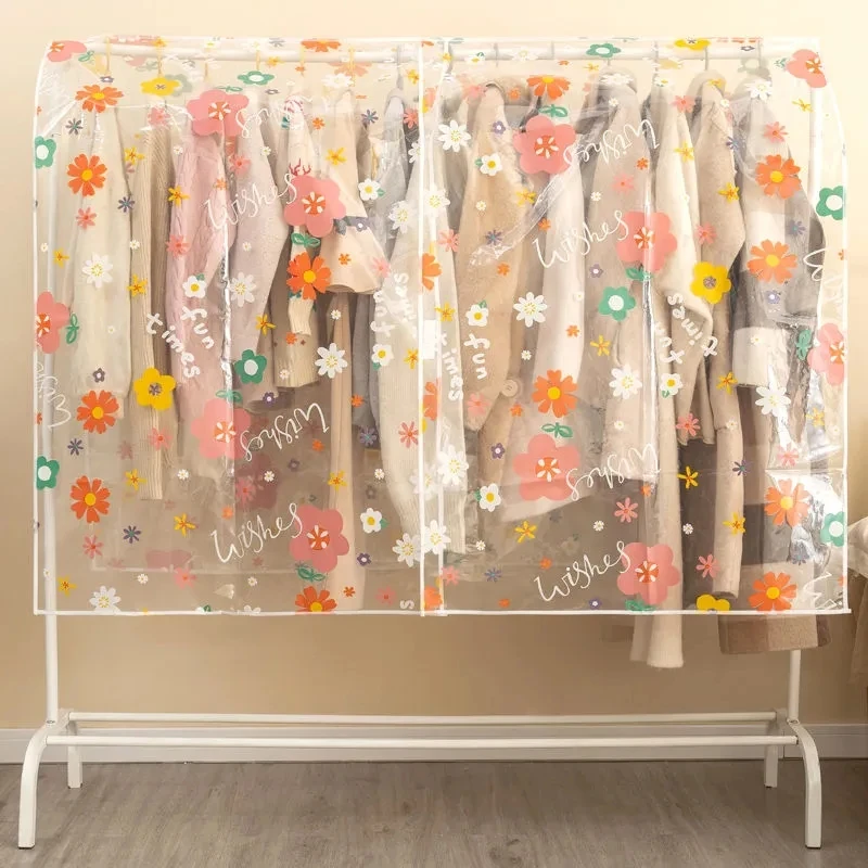 Cartoon Flower Clothes Dust Cover Bedroom Drying Rack Dust Cover Cloth Thicken Coat Hanger Dust Cover Coat Suit Universal Cover