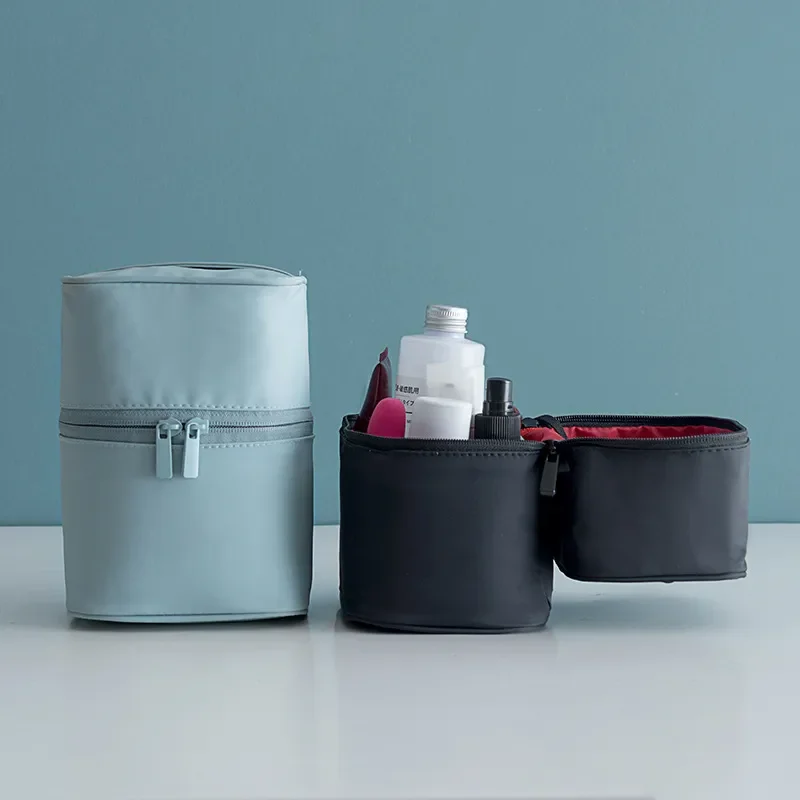 

1 PCS Solid Cosmetic Bag Cylinder Makeup Brush Organizer Toiletries Makeup Kit Pouch Package Travel Women Makeup Bag