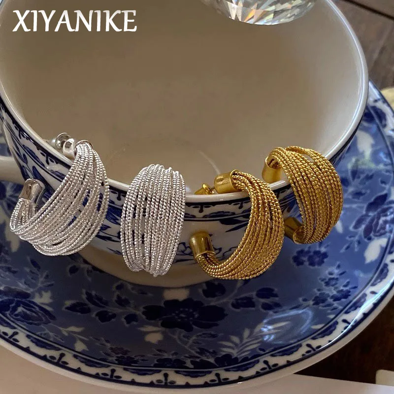 

XIYANIKE Sparkling Multi-layered Tassel Circles Stud Earrings For Women French Fashion New Jewelry Hotties Gift Party сережки