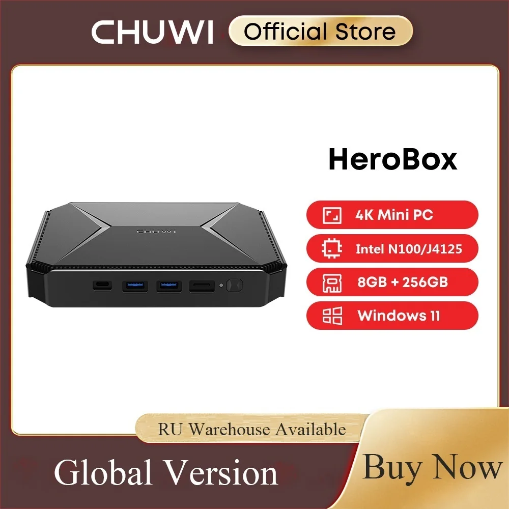 Chuwi Herobox Intel Celeron N100 / J4125 Fino A 2.7Ghz Mini Pc 8Gb Ram 256Gb Ssd Windows 10 Mini Computer Desktop