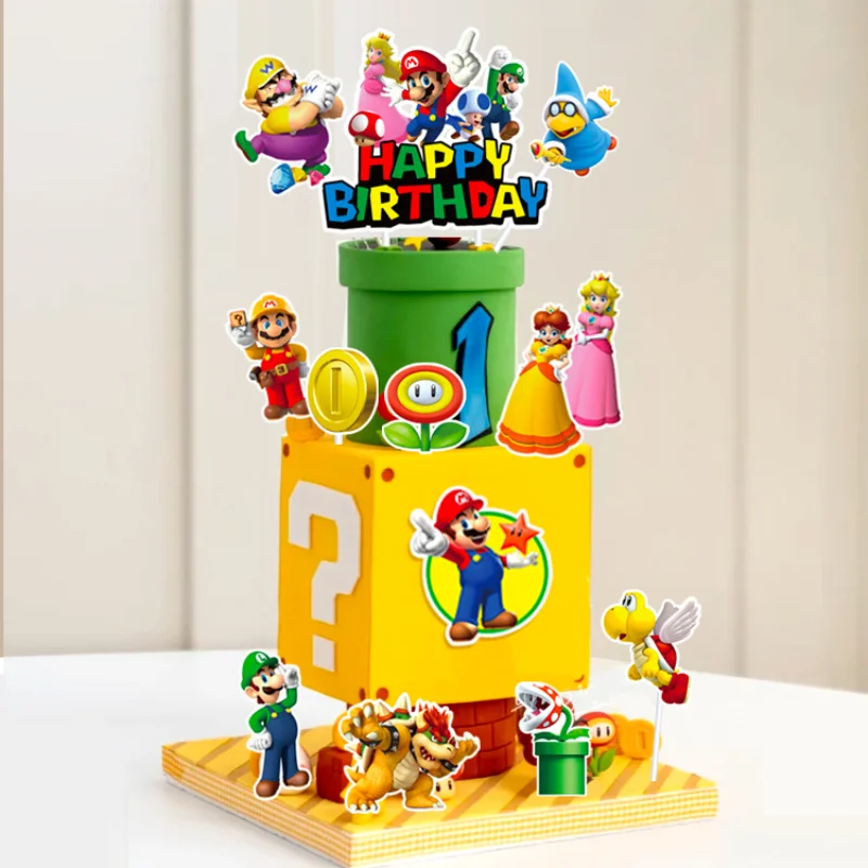 

24pcs/ Set Super Mario Bros Accessories Cupcake Decoration Luigi Yoshi Bowser Anime Cake Insert Display Children Party Supplies