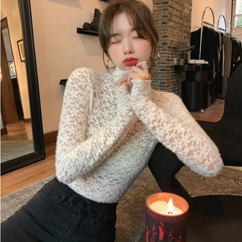 

Новинка 2021, модный тренд, чистый белый лунный свет, ажурный низ без подкладки, верхняя одежда, женский дизайн, ощущение высокой горловины