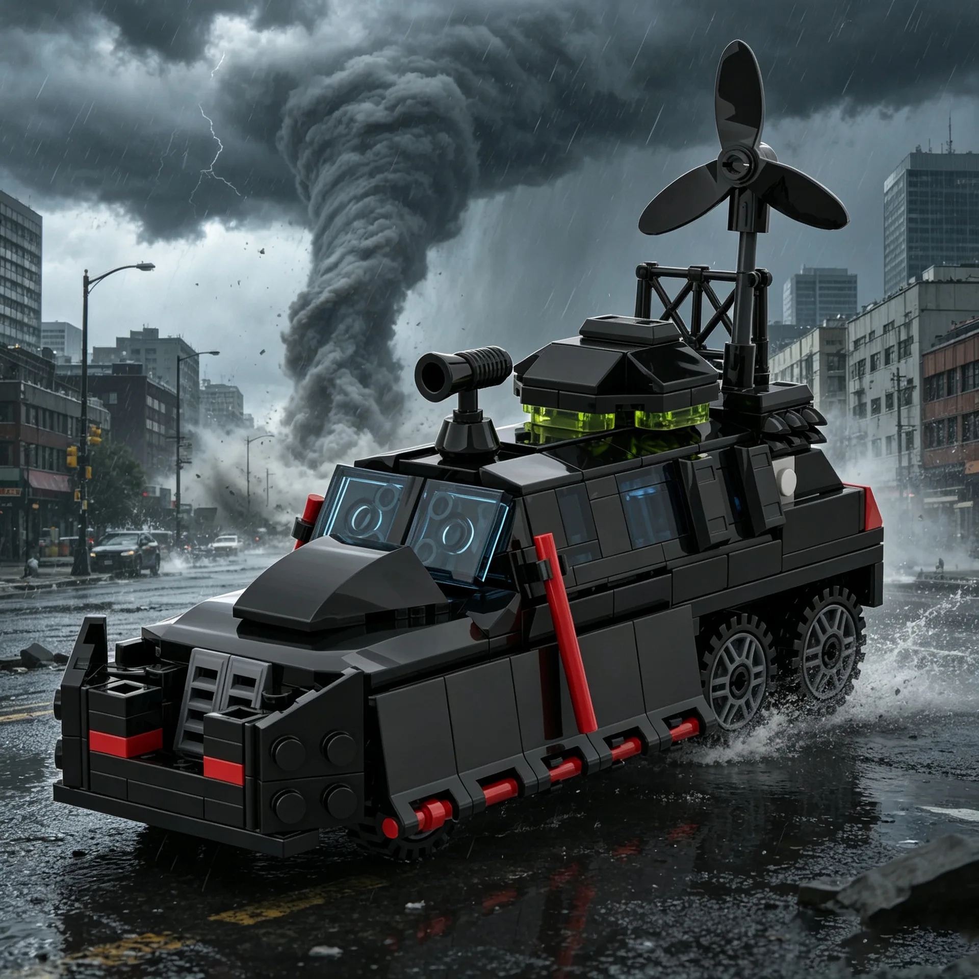 Фото Модель внедорожника-перехватчика торнадо Storm Destroy Parking Lot Chaser MOC TIV 2 с пусковой установкой, конструктор №4