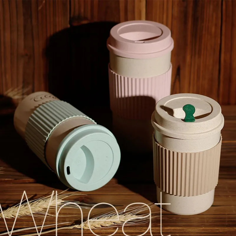 

Wheat Fiber Straw Coffee Mug Double-wall Insulation Eco-friendly Coffee Cup Travel Leakproof Water Cup Gift Mugs 350/450/550ml