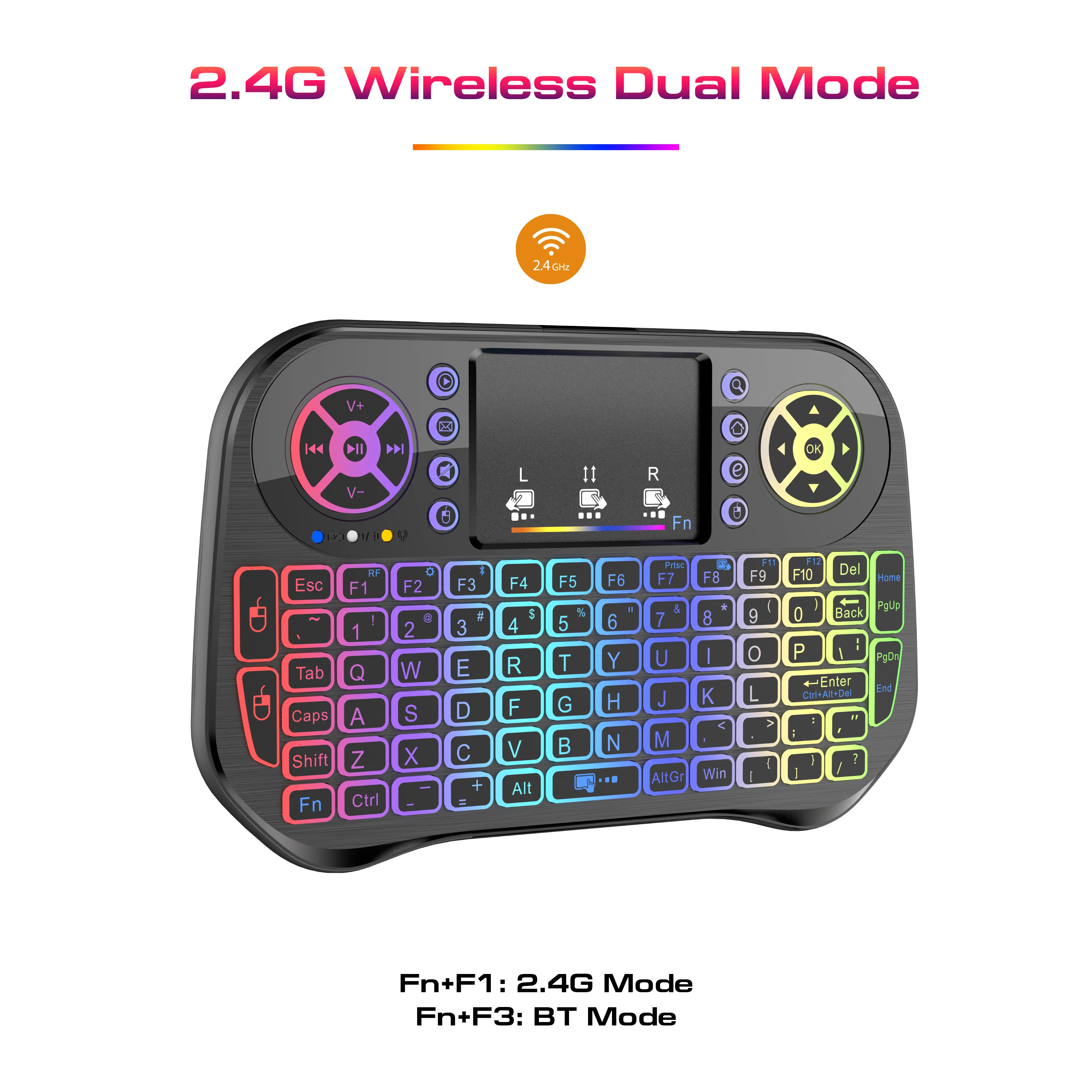 

Doul mold Mini Backlit Wireless Keyboard with RGB Bluetooth 2.4GHz Air Remote Touchpad for Android TV Box PC I8