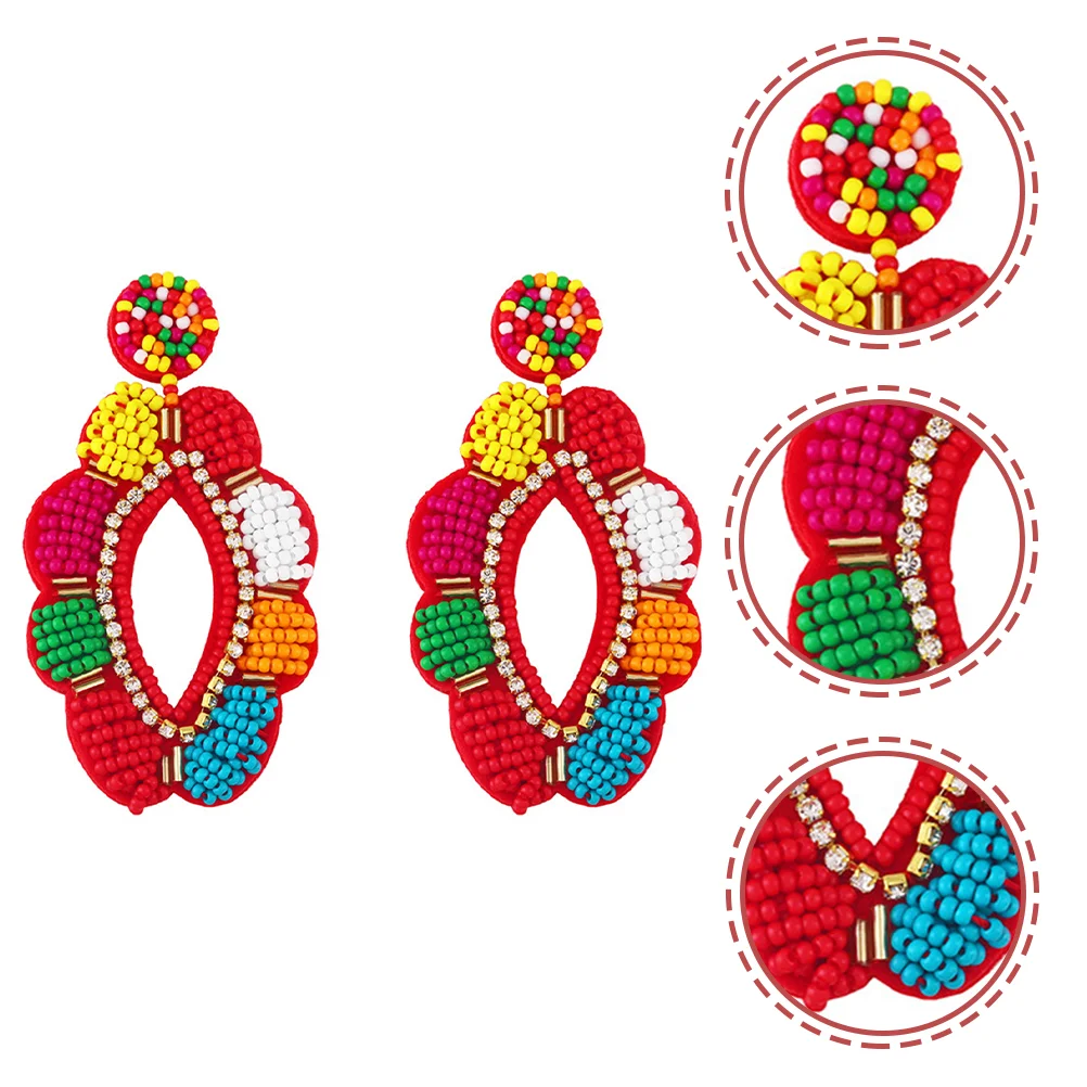

1 Pair Ethnic Dangle Flower Earrings Beaded Drop Earrings for Beach Festival Birthday