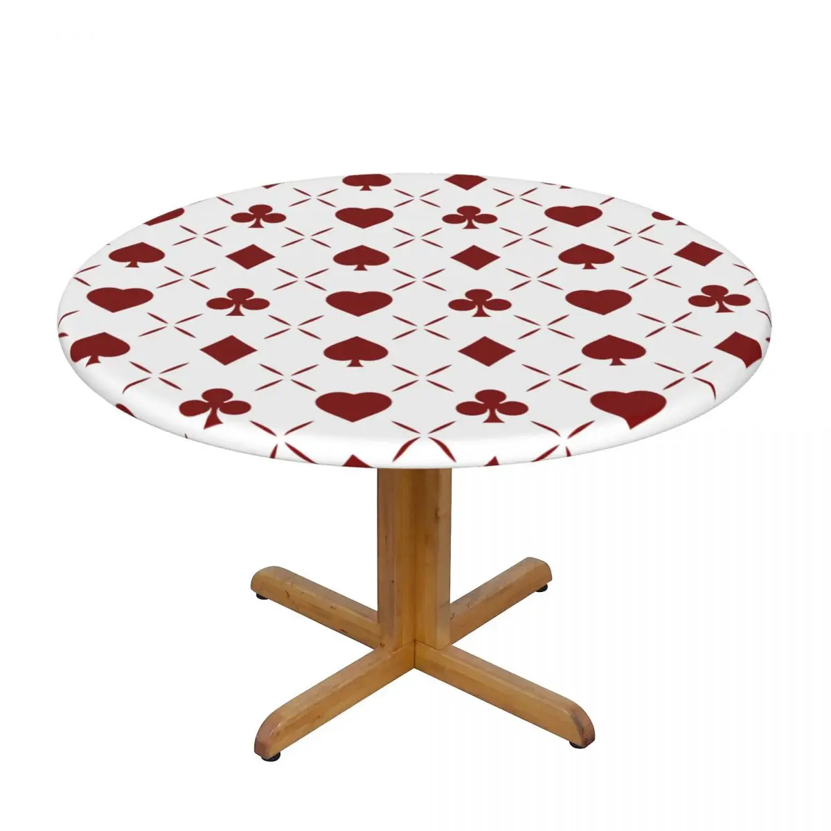 

Waterproof Tablecloths Round Elastic Tablecloth Red Poker Hearts Clubs Spades And Diamonds Table Cloth Cover Coffee Table Pad