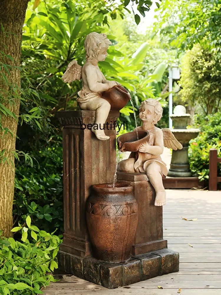 Европейский фонтан пейзаж уличные украшения с струящейся водой макет дома и сада