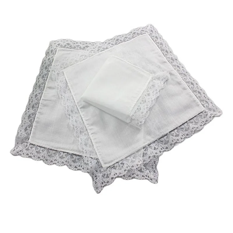 Women Square lady Handkerchief white lace embroidery children Cotton wedding Christmas Gift hand towel hanky 20*20cm 5pcs images - 6