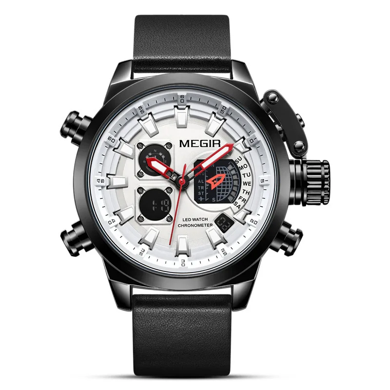 

Mens Watches Brand MEGIR Watch Men's Classic Double Movement Wristwatch Multi-function Alarm Clock Luminous Quartz Watch for Men