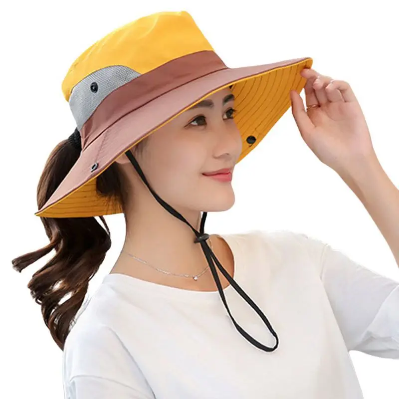 

Anti-UV Ponytail Sun Hat Women's Breathable Mesh Wide Brim Boonie Cap For Outdoor Travel Fishing Hiking