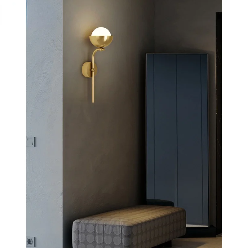 Nordic Indoor Golden Wall Lamp Black Copper Glass Ball Sconce Light Luminaire Decoration for Living Room Bedroom Corridor Aisle