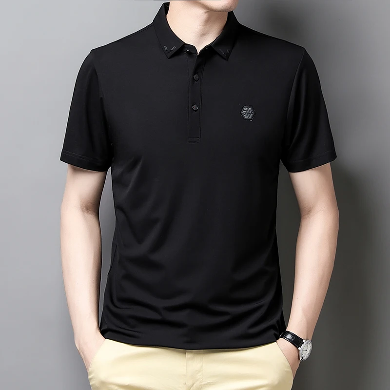 Рубашка-поло мужская с коротким рукавом однотонная Повседневная - Цена: 1179.07