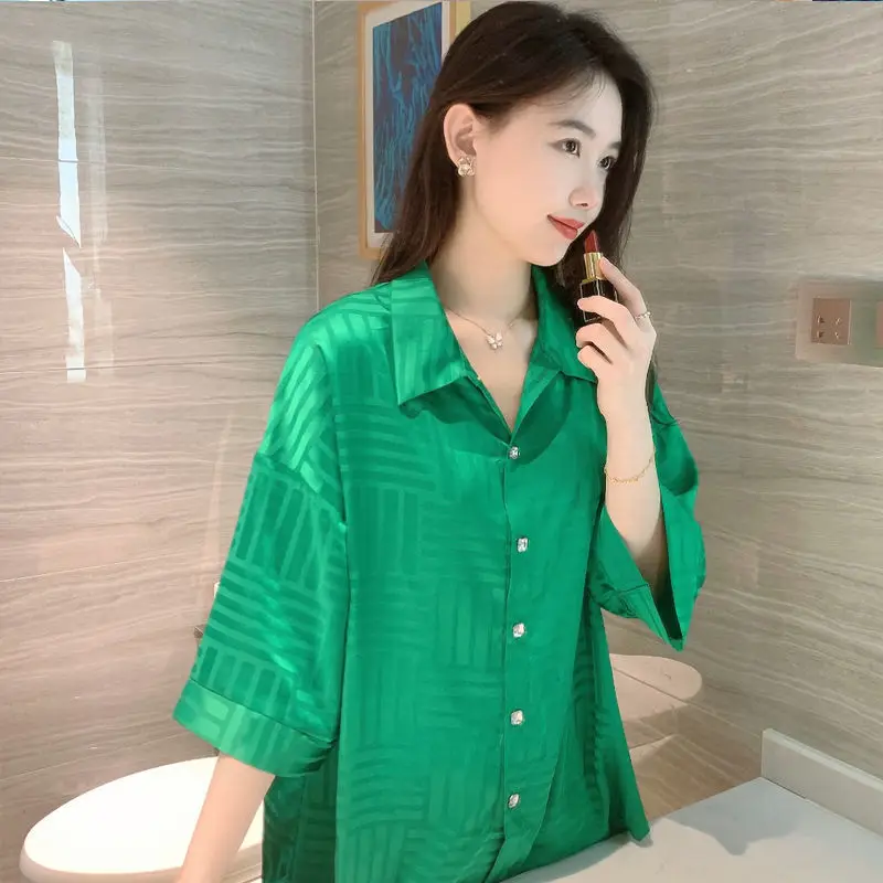 Summer Striped Solid Fashion Designer Brand Pijamas Women Set 2 Pieces Short Pajamas Silk Satin Sleepwear Nightwear Lounge Wear