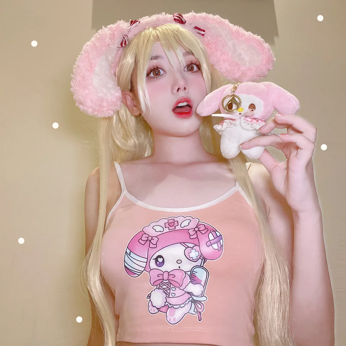 

Sanrio Tank Top Women Camisole Cute Melody Summer Japanese Harajuku Print Double Shoulder Small Hanging Y2k Spice Girl Top