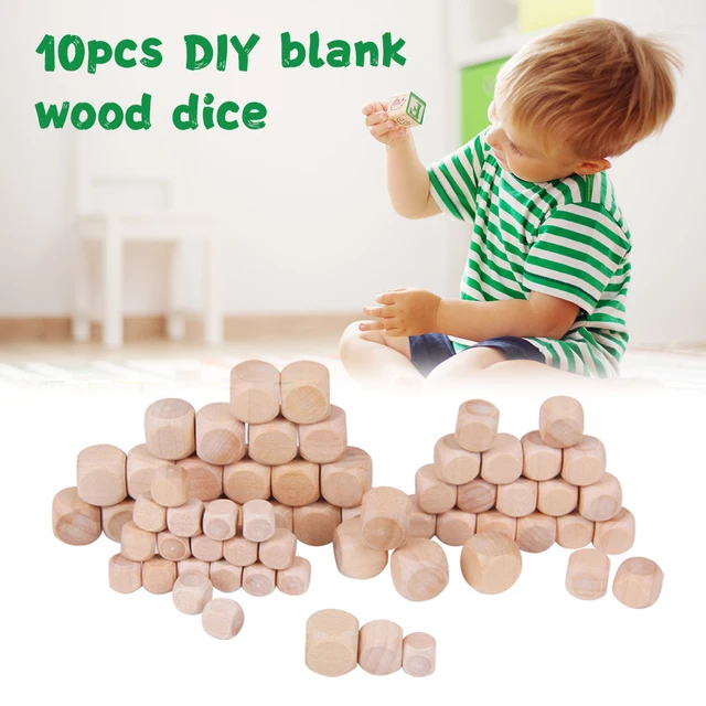 New 10pcs D6 6 Sided Blank Wood Dice For Party Family Printing Engraving DIY Games Printing Engraving Kid Toys Wood Cube Dices 1