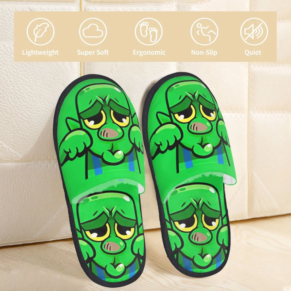 Фото Зимние тапочки Mimimi, Goblin Emote Clashh Game Royaled Merch, домашние меховые тапочки, шлепанцы для гостиной, уютные противоскользящие шлепанцы №2