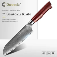sunnecko 7 inch santoku knife damascus japanese vg10 steel blade chef kitchen knives wood handle sharp meat fruit cutting tools
