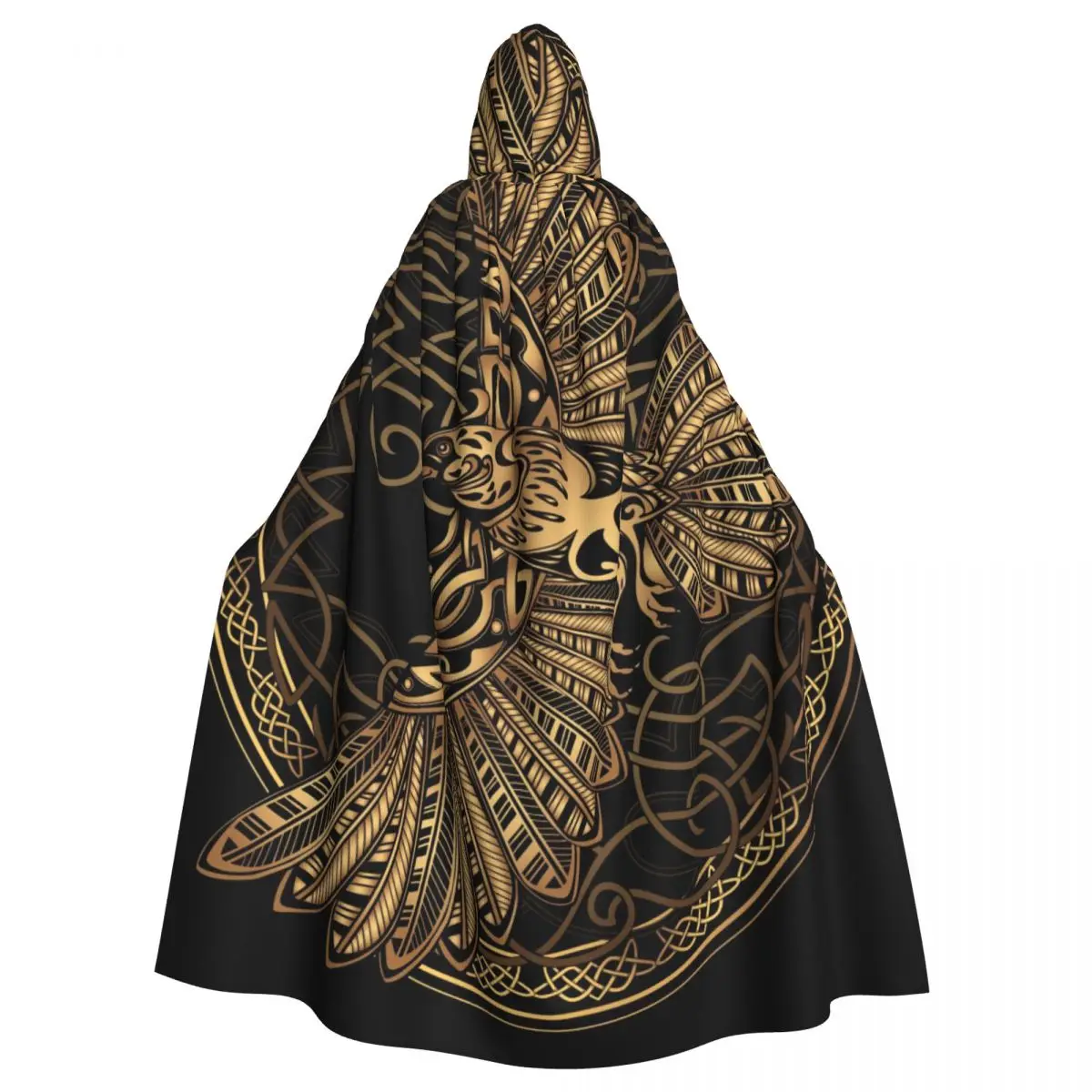 Celtic Raven Hooded Cloak Polyester Unisex Witch Cape Costume Accessory