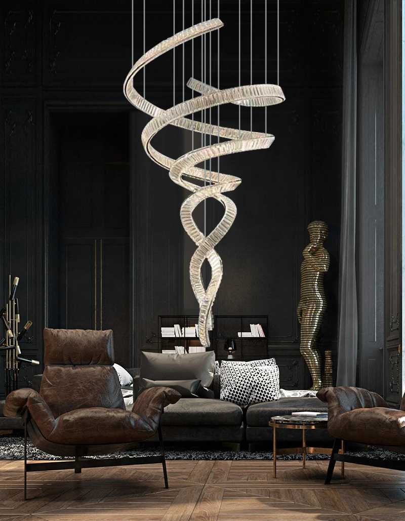 

Villa High Ceiling Living Room Large Chandeliers Crystal Lamp Designer Light Luxury Art Hollow Staircase Duplex Loft Chandelier