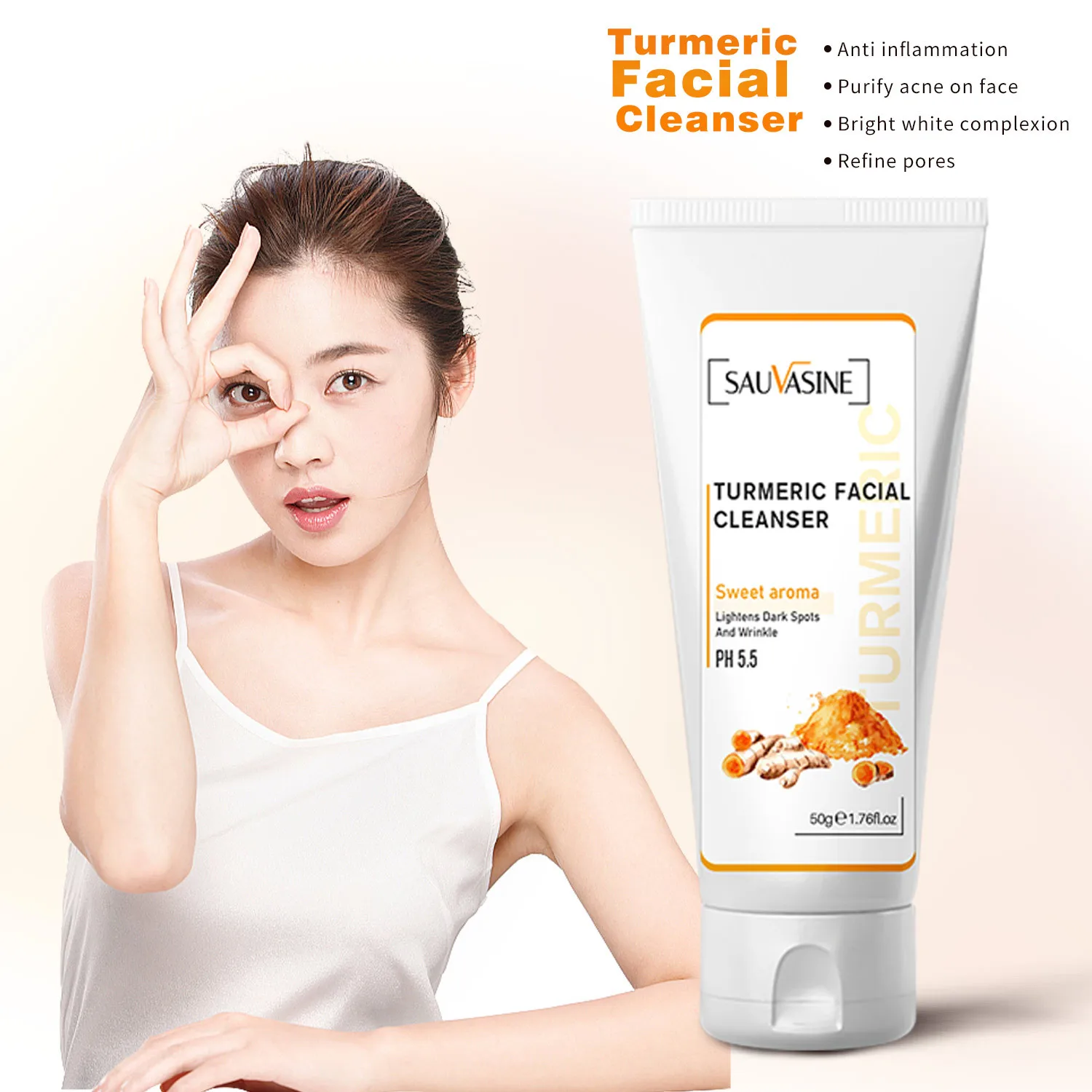 

50g Turmeric Face Wash Cleanser Gentle Moisturize Refresh Anti Acne Facial Deep Cleansing Removal Blackhead Hydrating Skin Care