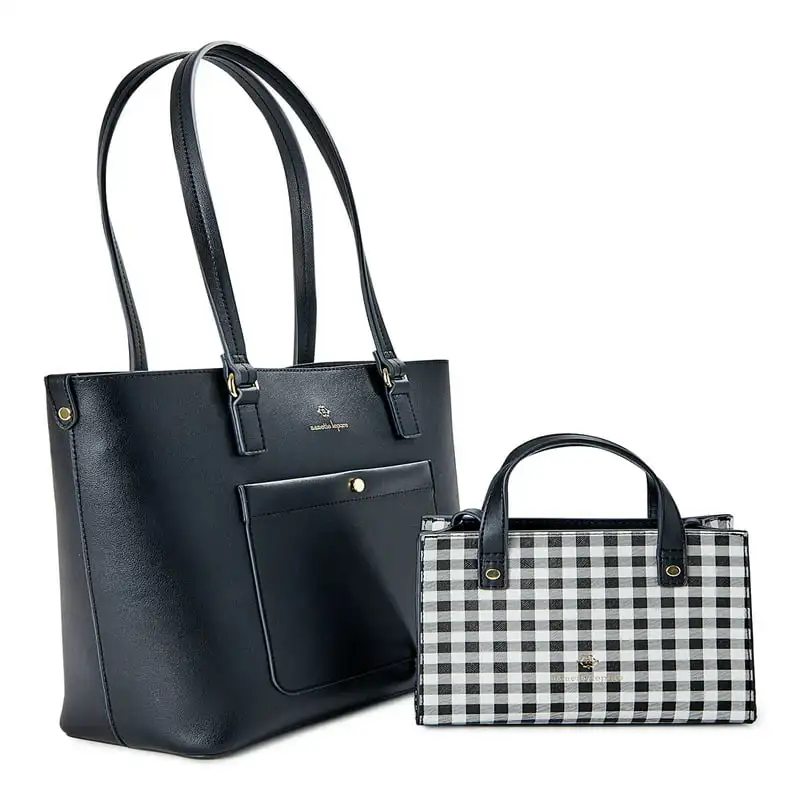 

Leather Durable Fashionable Durable Fashionable Adult Black Leather Kira Tote Bag with Mini Satchel - Perfect for Everyday Use.