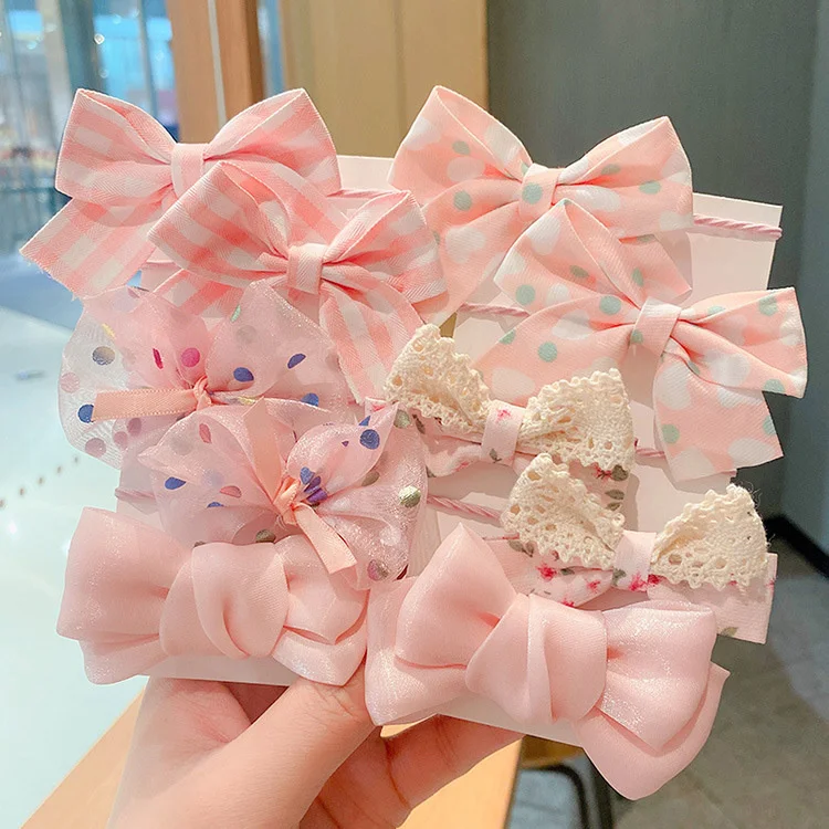 

10PCS Cartoon Bowknot Elastic HairBand For Girls Cute Baby Fashion Hair Scrunchie Ponytail Heabands HairTies Hair Accessories