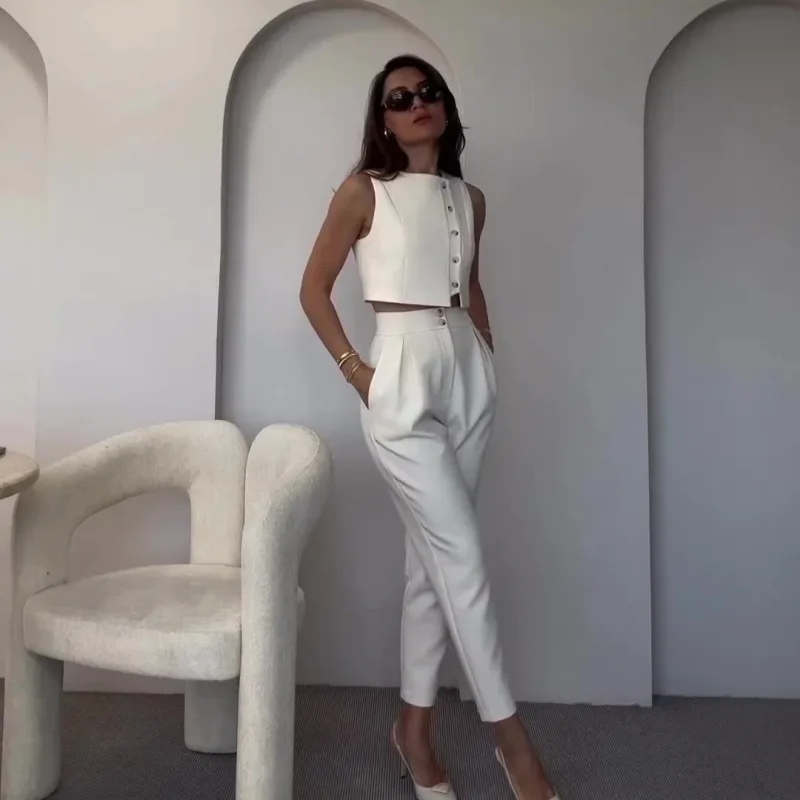 Женский комплект одежды из 2 предметов жилет без рукавов майка однобортный