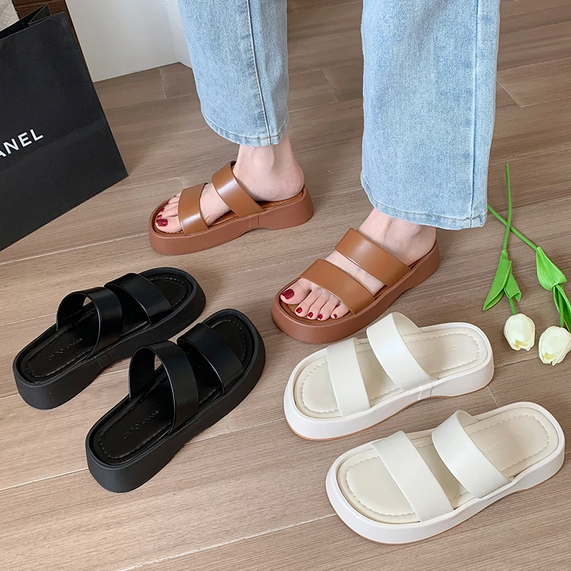 2023 New Summer Women's Shoes Fashion Leather PU Girls Slippers Flat Shoes Casual Slippers Outside Women Slippers Female Sandals