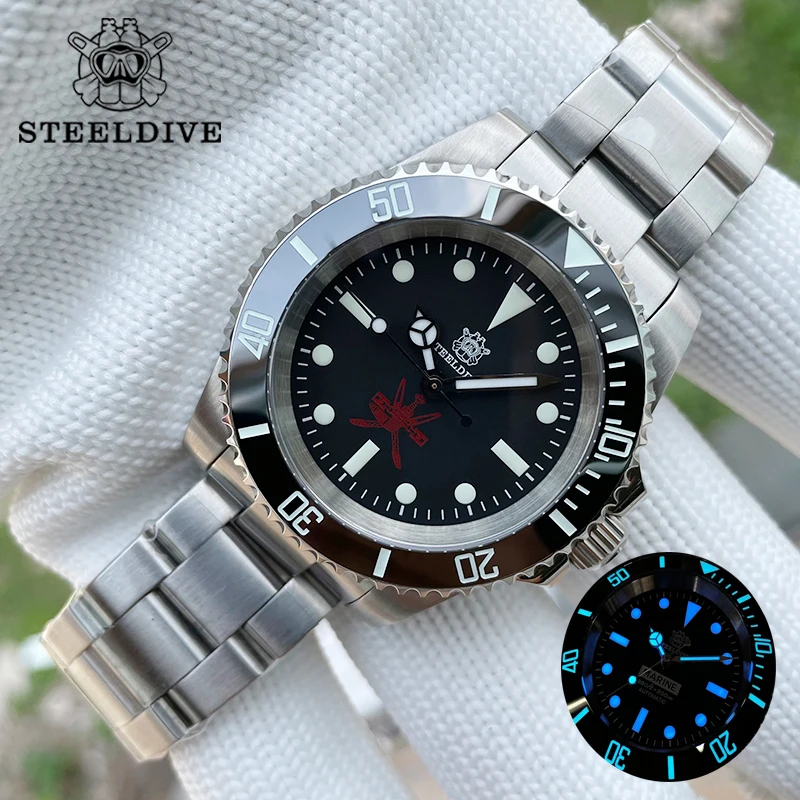 Мужские водонепроницаемые часы STEELDIVE SD1954 20 бар мужские для дайвинга 41 мм с черным