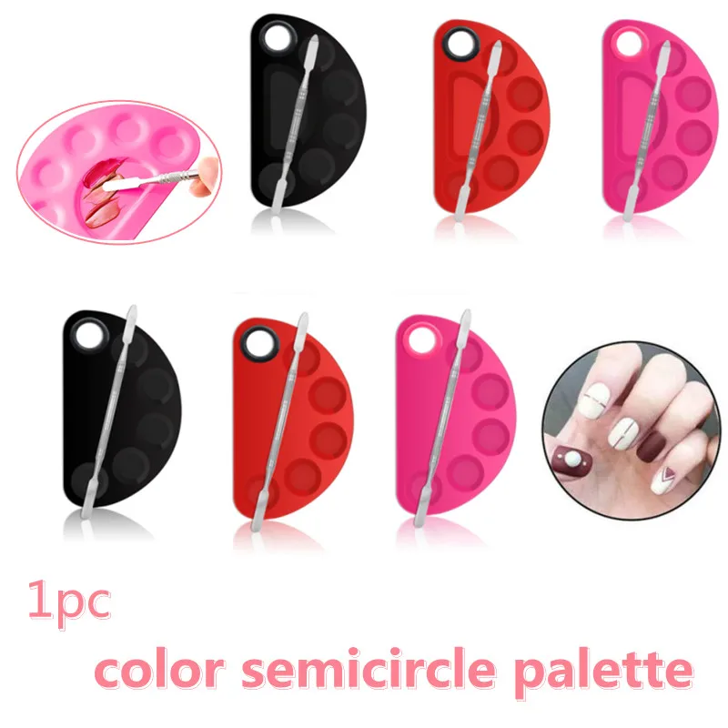 

3Colors Stainless Steel Ladies Girls Manicure Tools Semicircle Polish Eyeshadow Painting Mixing Plate Beauty Nail Makeup Board