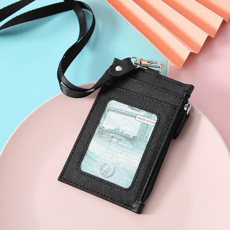 

1Pcs Black Business Credit Card ID Badge Wallet Pouch Women Men Coin Card Purse Holder Neck Strap Student Bus Card Bags