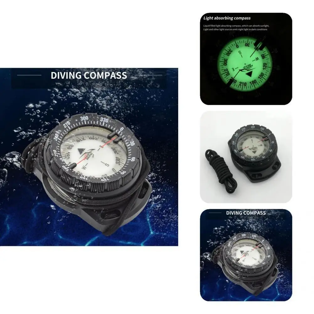 

Waterproof Compass Luminous Useful with Elastic Cord Strap Portable Reliable Waterproof Compass