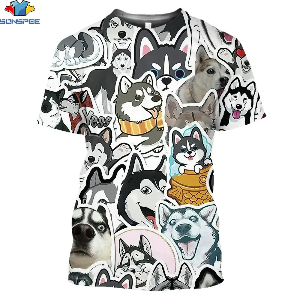 

SONSPEE 3D Print Cartoon Couple T-Shirts Funny Husky Dog Head Men T-Shirt Summer O-Neck Harajuku Cool Loose Street Plus Size Tee