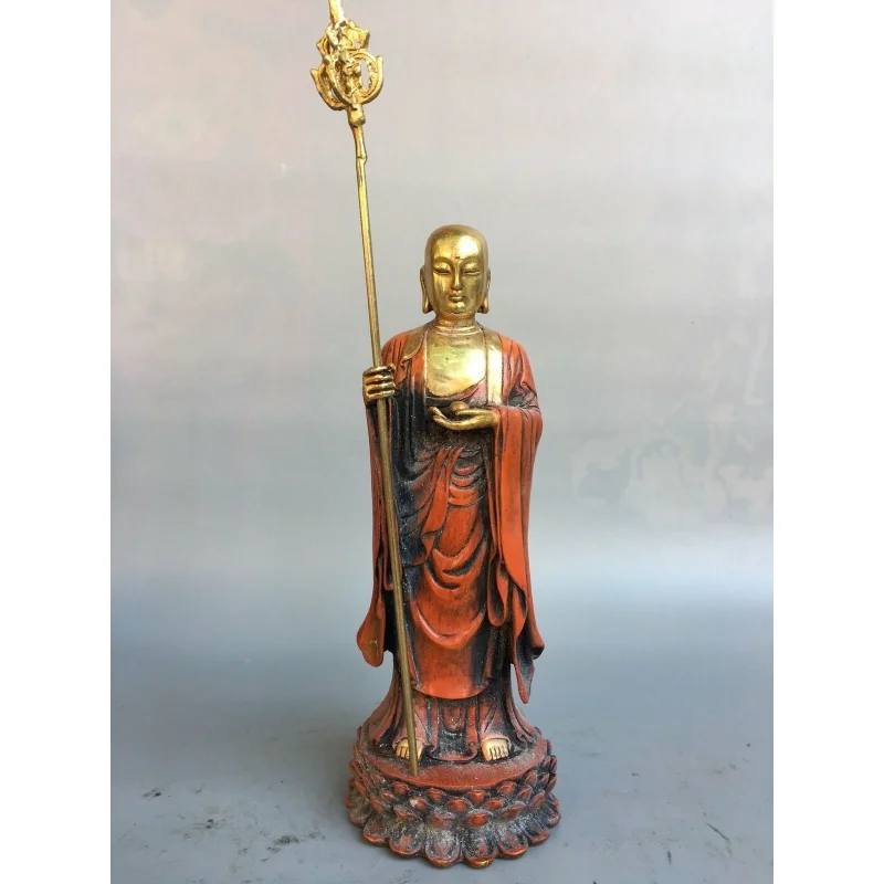 

12.2" Antique Old Tibetan Buddhist Bronze Gilding the Earth Store Sutra Statue