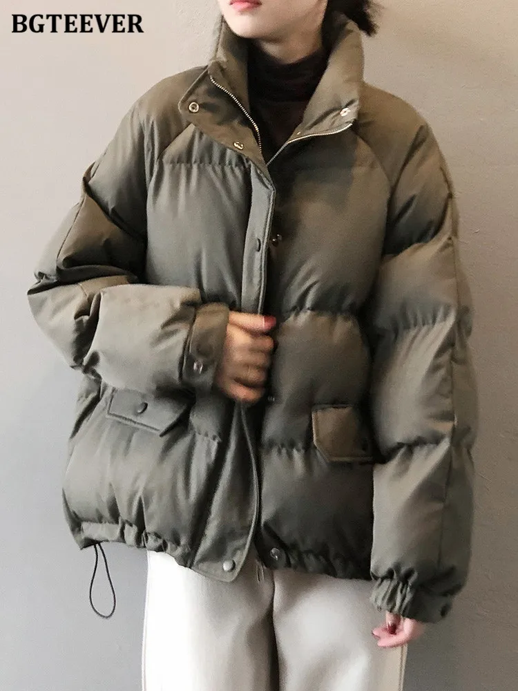 

BGTEEVER Winter Thicken Cotton Padded Overcoats Women Long Sleeve Single-breasted Pockets Solid Ladies Parkas