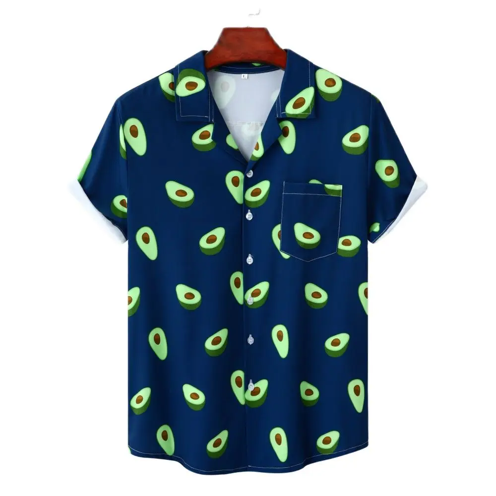 

Avocado Printed Cuban Collar Shirts for Men Summer Short Sleeve Beach Hawaiian Shirts Fashion Casual Guayabera Shirt with Pocket
