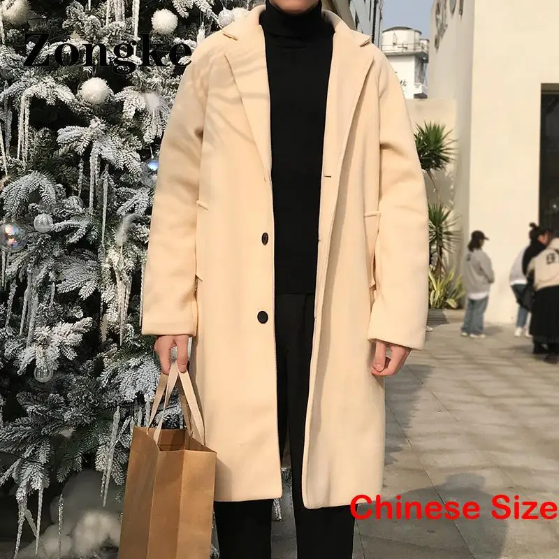 

Zongke Solid Long Wool Winter Coat Men Chinese Size 5XL Overcoat Men Winter Jackets 2022 Winter New Arrivals