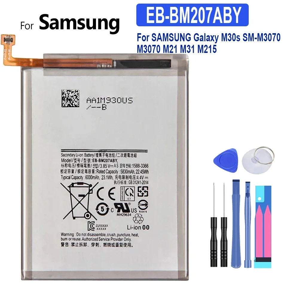 

EB-BM207ABY Battery 6000mAh For SAMSUNG Galaxy M30s SM-M3070 M3070 M21 M31 M215 Mobile Phone Bateria
