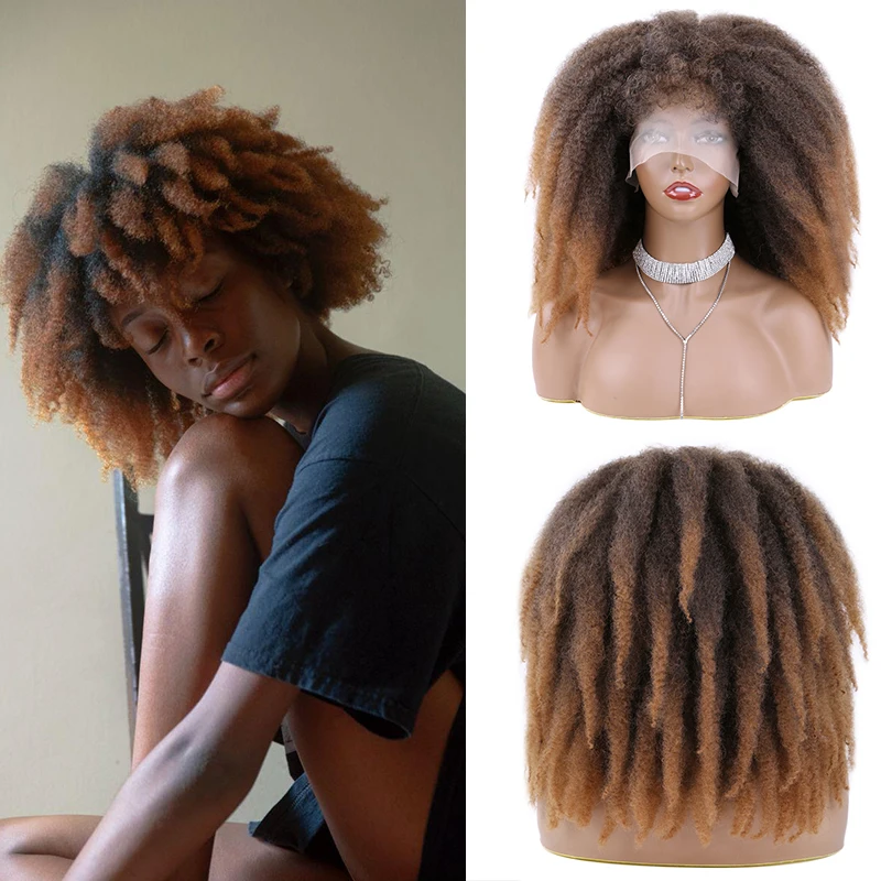 

Belle Show Afro Kinky Curly Lace Front Synthetic Wig 14 Inches 220g Curly Ends For African Women Daily Party