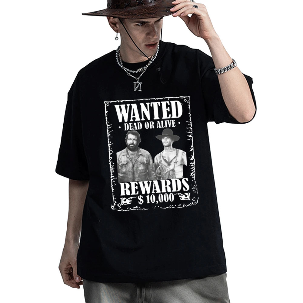 

Classic Epic Movie Bud Spencer Terence Hill Wanted Lo Chimavano Print T Shirt Short Sleeve Street Vintage Hip Hop Tees Tops Men